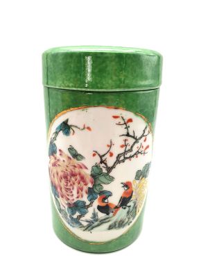 Kleine Chinesische Vase Porzellan - Farbig - Grün - Vögel auf einem Ast