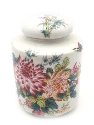 Kleine Chinesische Vase Porzellan - Farbig - Schmetterlinge und Pfingstrosen