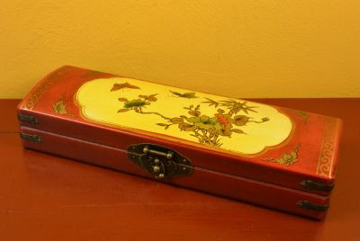 Larga caja de madera de China Roja y Amarillo Aves
