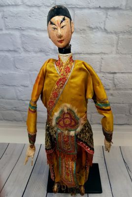 Marioneta del teatro chino antiguo - provincia de Fujian - Traje De Seda Amarilla / Hombre