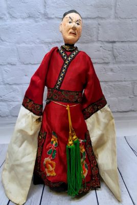 Marioneta del teatro chino antiguo - provincia de Fujian - Traje de Seda Roja / Hombre