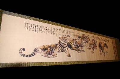 Muy Gran Escena chino Pintura los 5 tigres