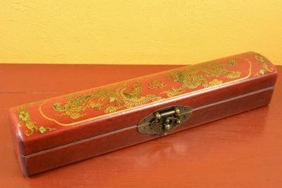 Pequeña caja de madera de China Rojo Dragón y Phoenix