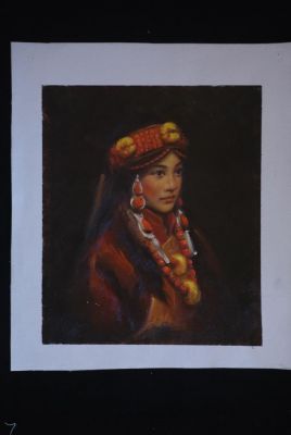 Pintura al óleo china - retrato de la mujer de la minoría Miao - 11