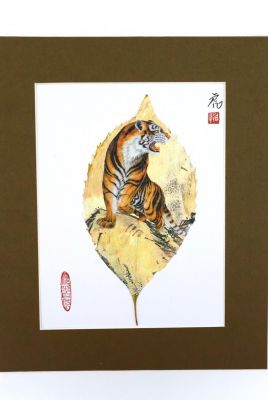 Pintura china en la hoja del árbol - Tigre