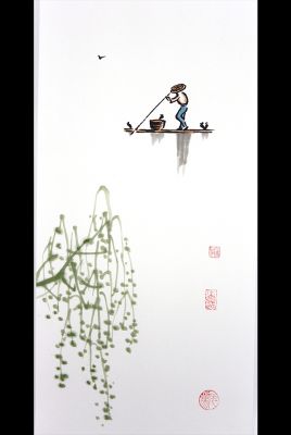 Pintura china moderna - Acuarela en papel de arroz - El mangle 2
