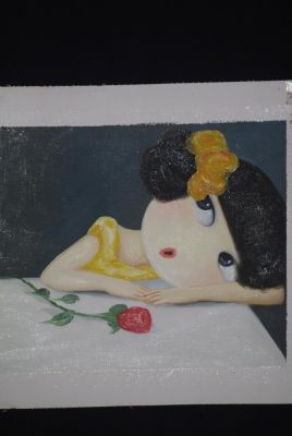 Pintura china moderna sobre lienzo - Pintura al óleo - La mujer y la rosa