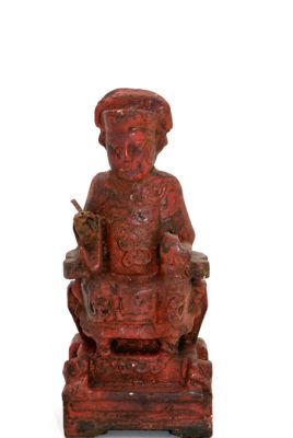 Reproducción antigua - Pequeña Estatua china - Laca roja