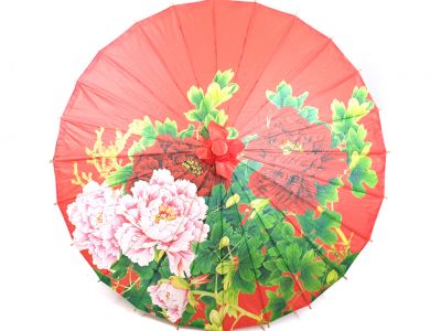 Sombrilla China - Madera y Papel - Flores - Rojas
