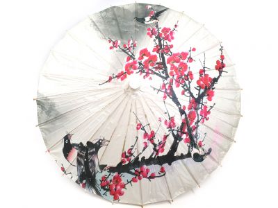 Sombrilla China - Madera y Papel - Pájaros en la cereza