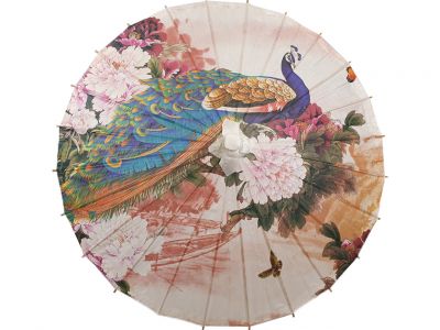 Sombrilla China - Madera y Papel - Pavo real