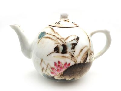 Tetera de Porcelana China Pájaro en una flor de loto