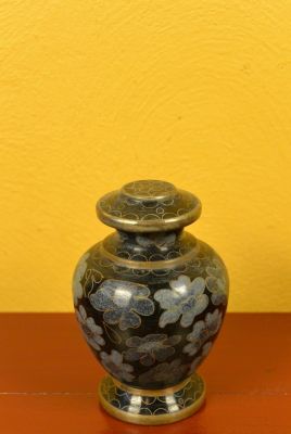 Vase oder Gefäß in Cloisonné Schwarz Blumen